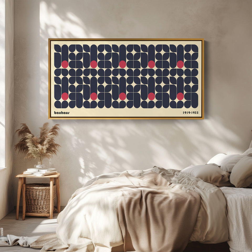 Bauhaus Wide Wall Art Rounded Block Pattern Horizontal Canvas Print For Office