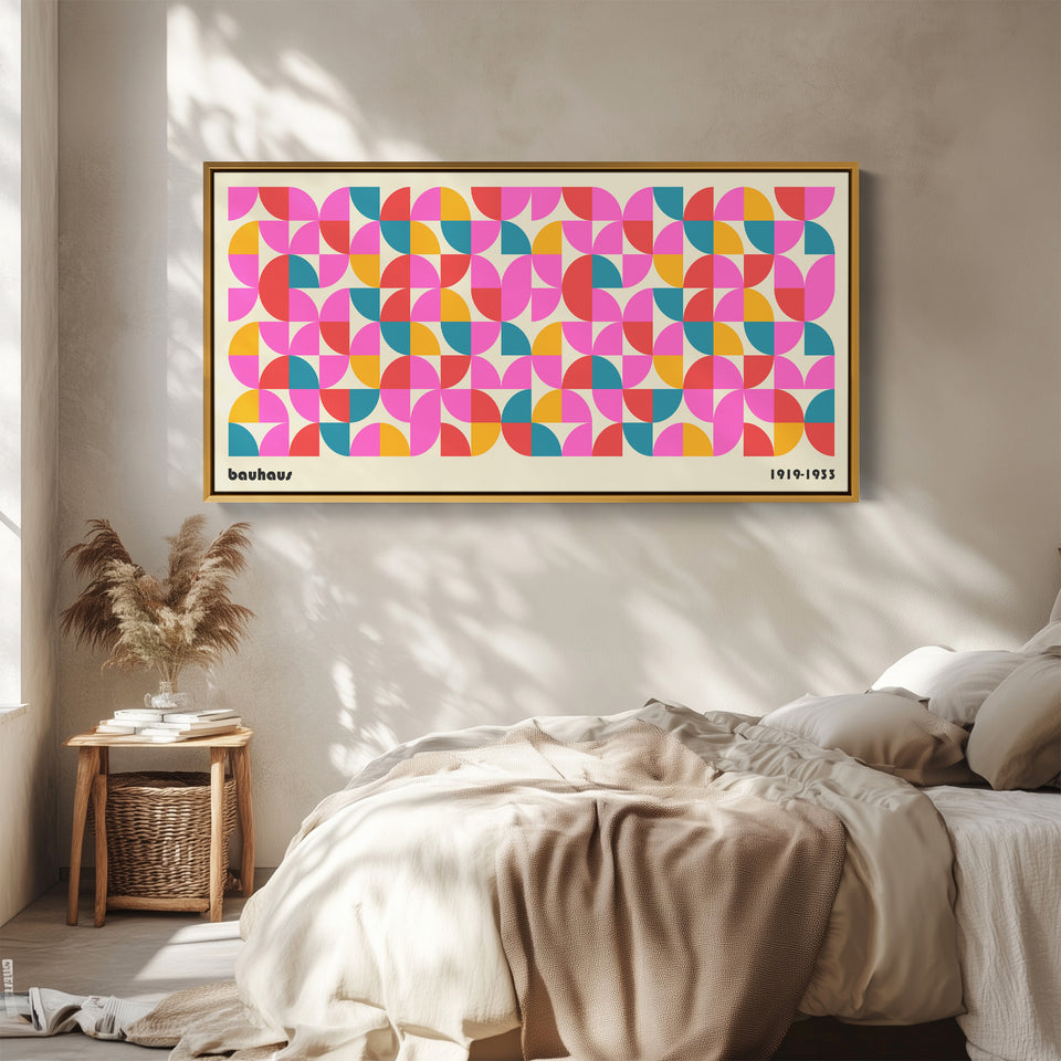 Wide Bauhaus Canvas Colourful Geometric Pattern Statement Wall Decor For Bedroom