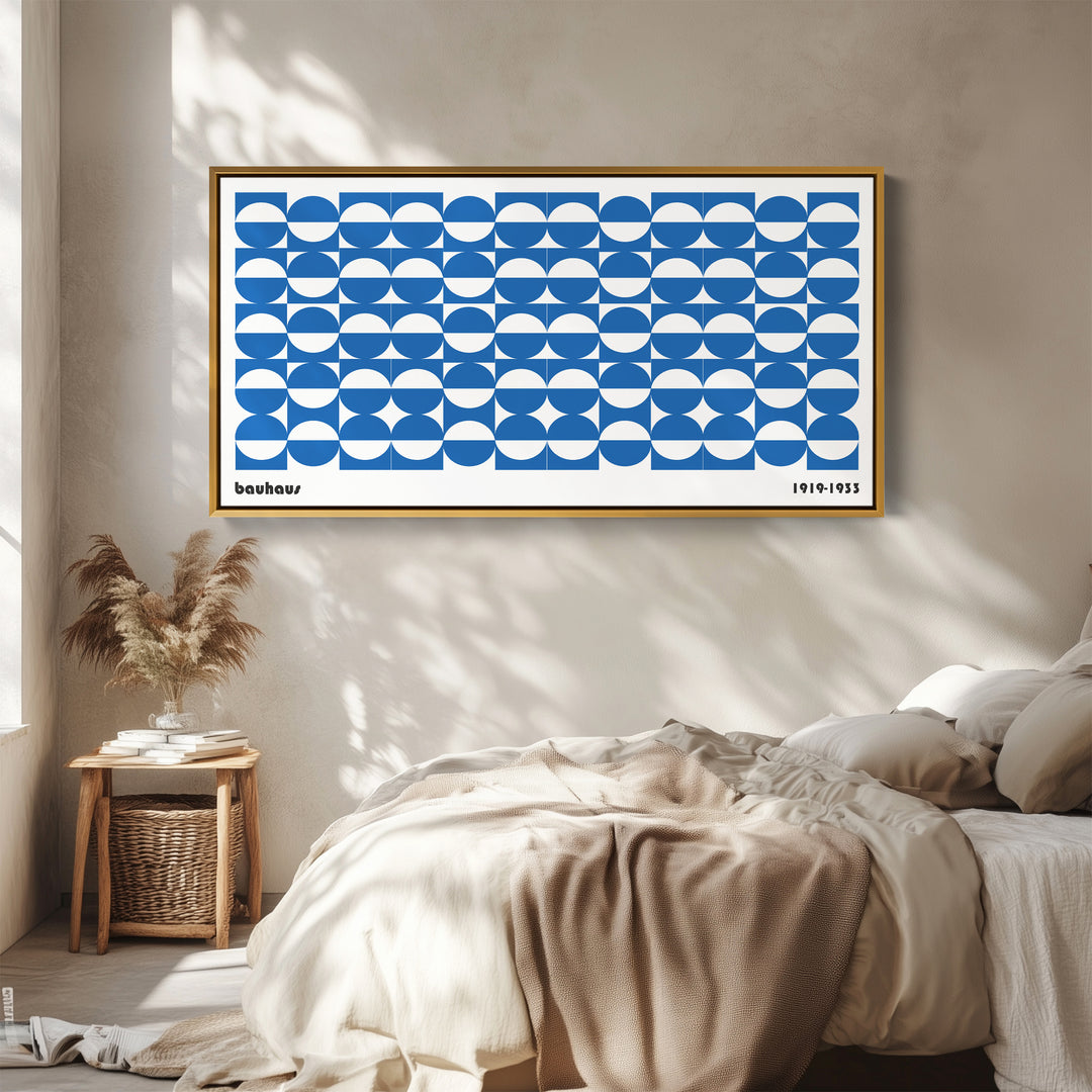 Large Bauhaus Wall Art Blue Circular Grid Pattern Oversized Wall Decor For Living Room