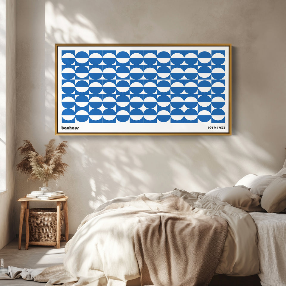 Large Bauhaus Wall Art Blue Circular Grid Pattern Oversized Wall Decor For Living Room