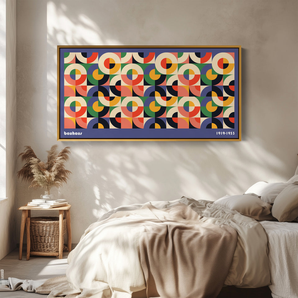 Bauhaus Panoramic Wall Art Circular Segment Pattern Extra Wide Canvas For Office