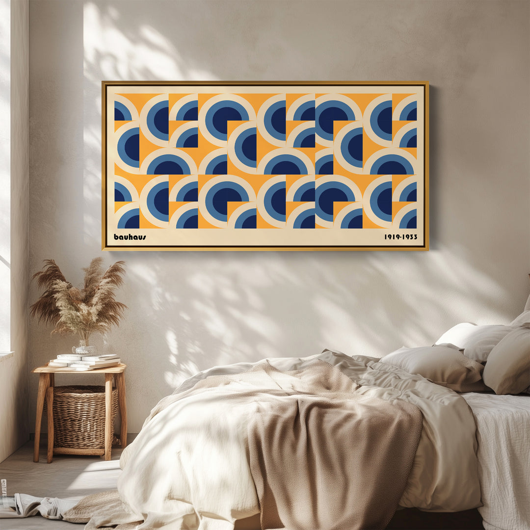 Bauhaus Wide Framed Canvas Concentric Arc Pattern Statement Wall Decor For Hallway