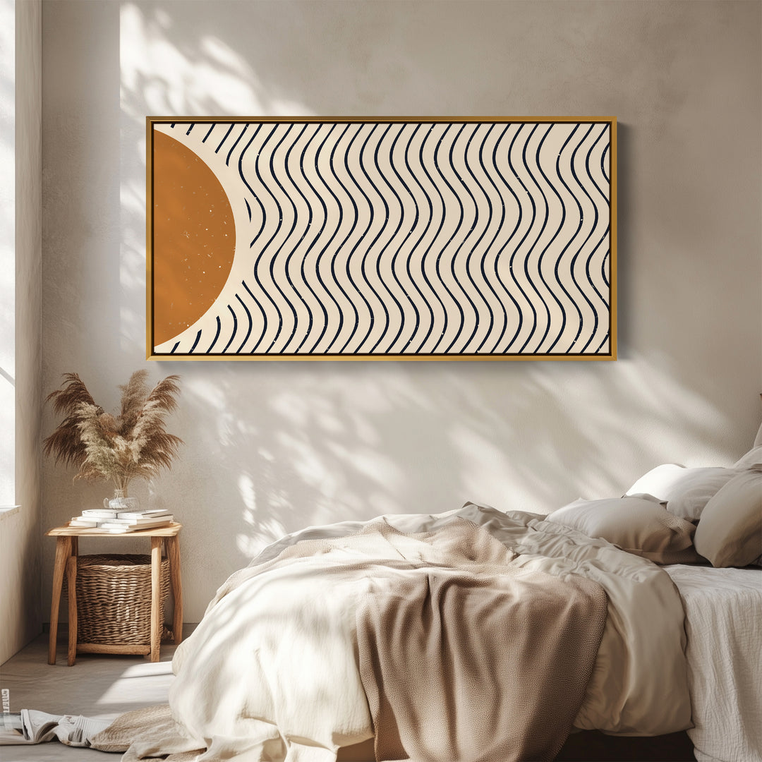Wide Wall Art Abstract Wavy Line Pattern Extra Wide Canvas For Office