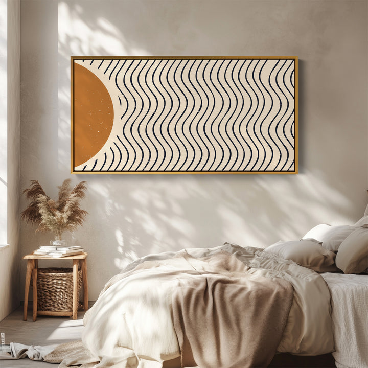 Wide Wall Art Abstract Wavy Line Pattern Extra Wide Canvas For Office