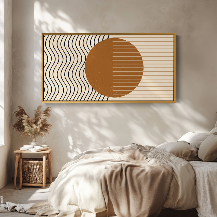 Large Wall Art Sun And Linear Abstract Pattern Oversized Wall Decor For Living Room