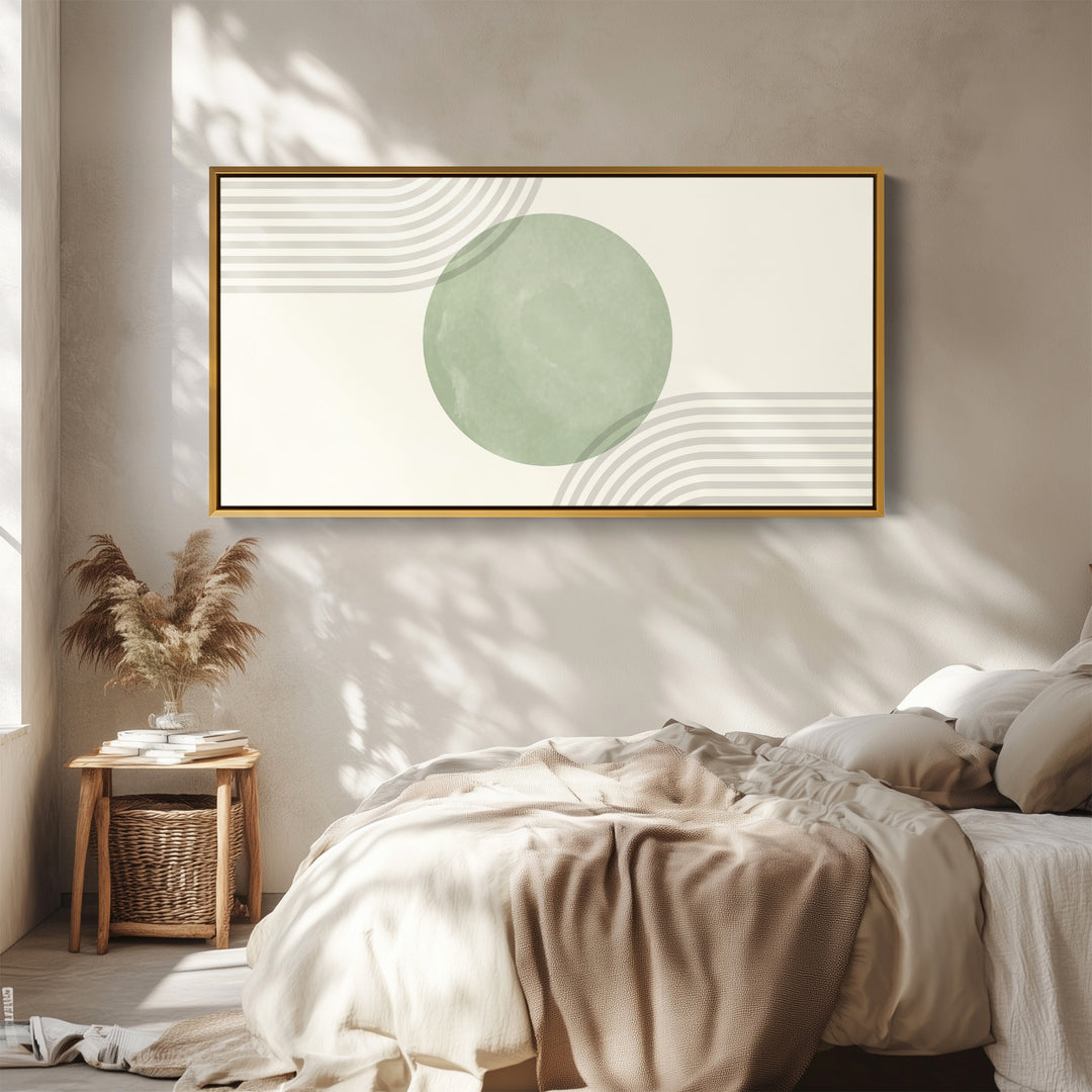 Wide Canvas Green Circle Composition Horizontal Canvas Print Bedroom