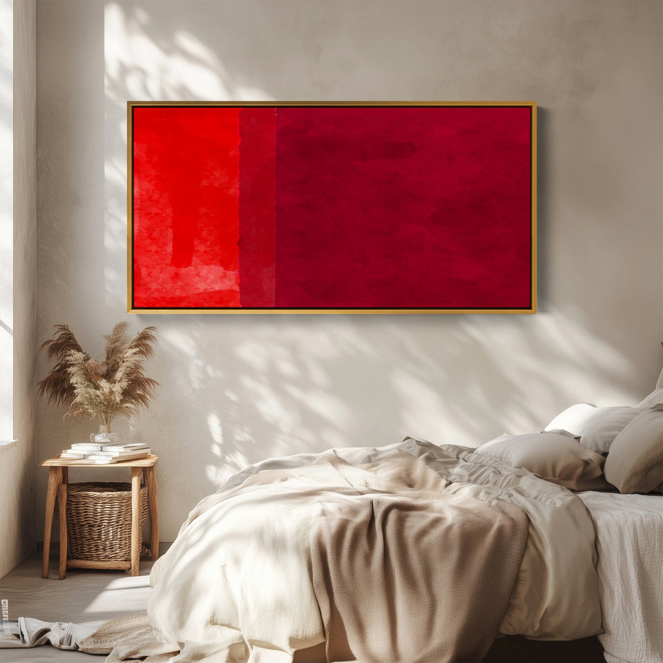 Horizontal Wall Art Red Colour Field Oversized Wall Decor Bedroom