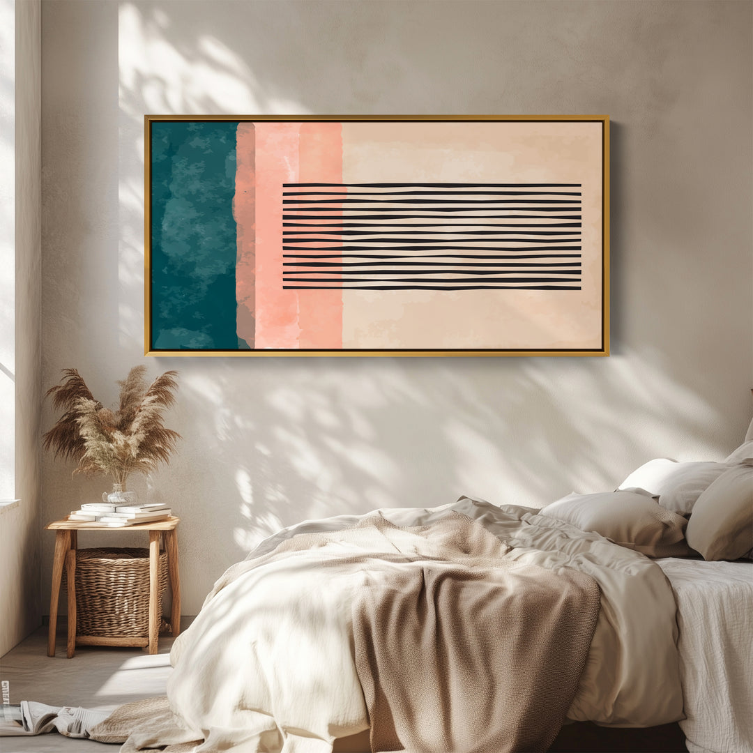 Wide Wall Art Abstract Bands Horizontal Canvas Print For Office