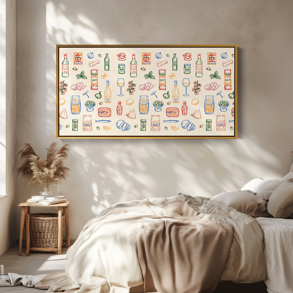 Long Wall Art Italian Food Pattern Horizontal Canvas Print For Kitchen