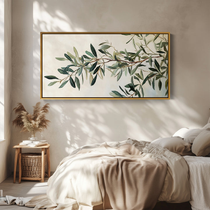 Horizontale Wandkunst Olivenzweig Übergroße Wanddeko Für Schlafzimmer