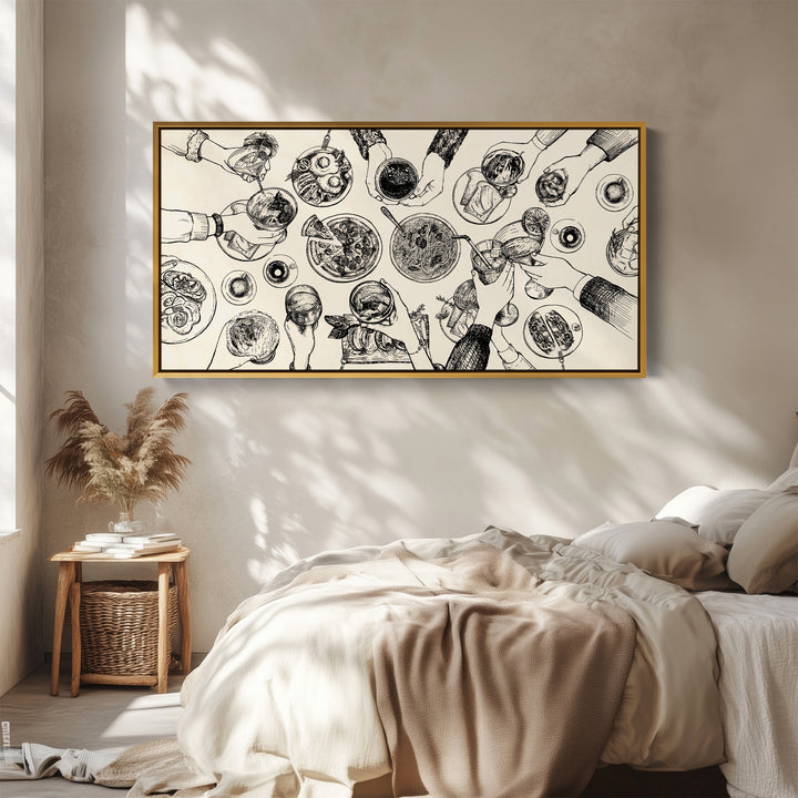 Wide Wall Art Overhead Dinner Table Scene Statement Wall Decor For Dining Room