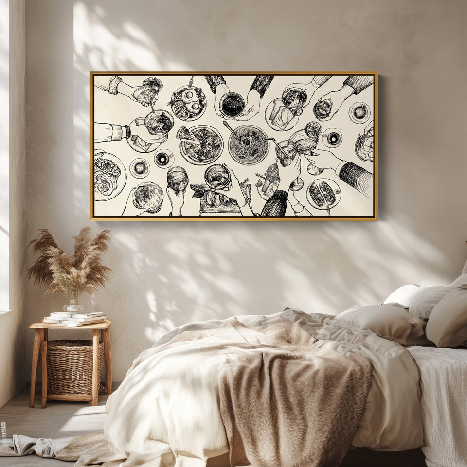 Wide Wall Art Overhead Dinner Table Scene Statement Wall Decor For Dining Room