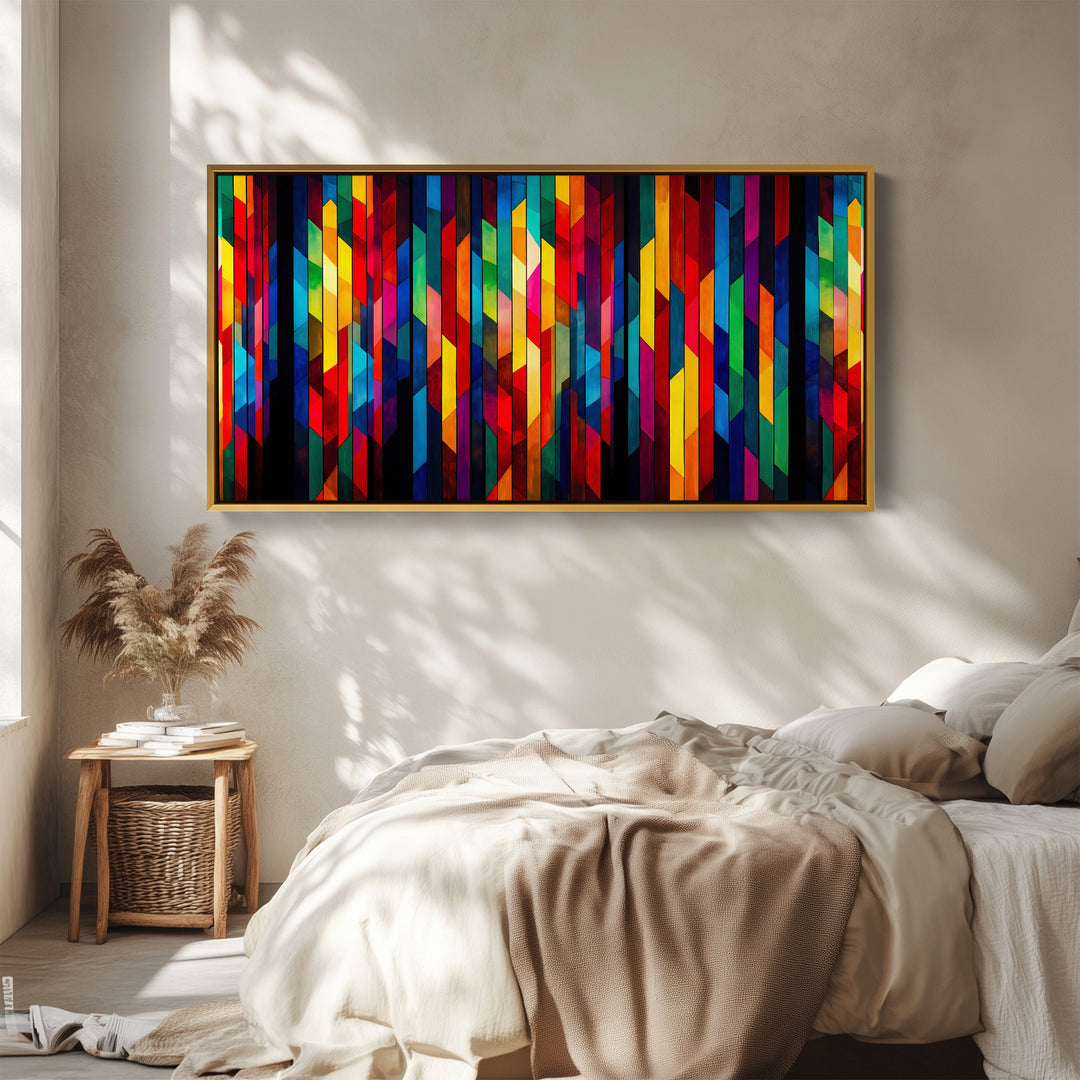 Horizontal Wall Art Colourful Geometric Pattern Statement Wall Decor Living Room