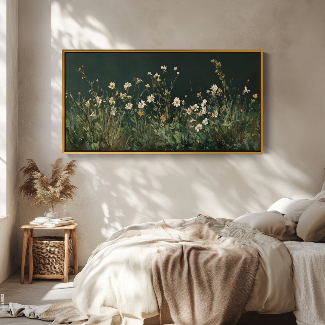 Wide Wall Art White Wildflowers Extra Wide Canvas For Bedroom