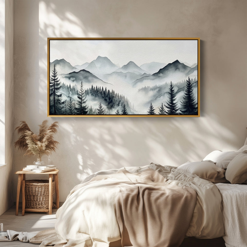 Horizontal Wall Art Layered Mountain Silhouettes Statement Wall Decor For Bedroom