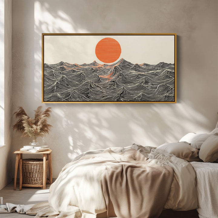 Graphic Waves Bedroom Wall Art Extra Wide Canvas For Bedroom