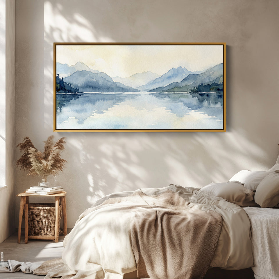 Misty Lake Mountains Wide Canvas Oversized Wall Decor Living Room