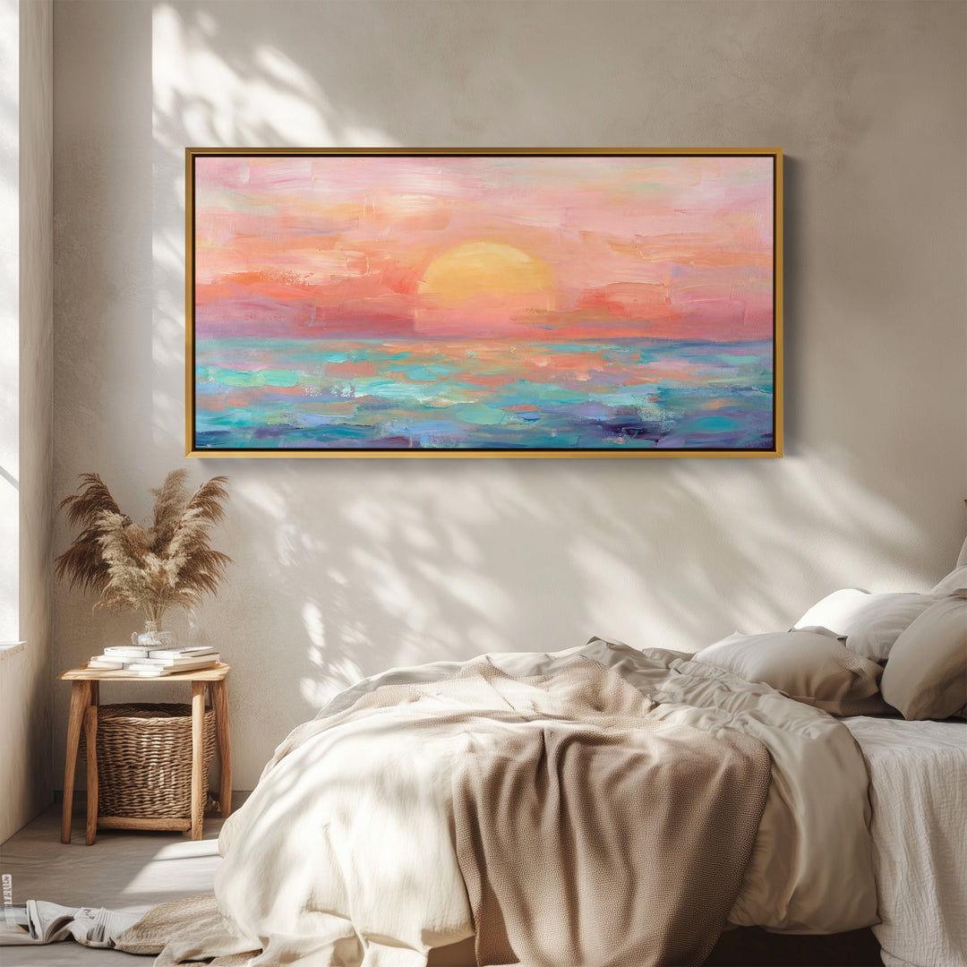 Pastel Sunset Large Wall Art Horizontal Canvas Print Kitchen