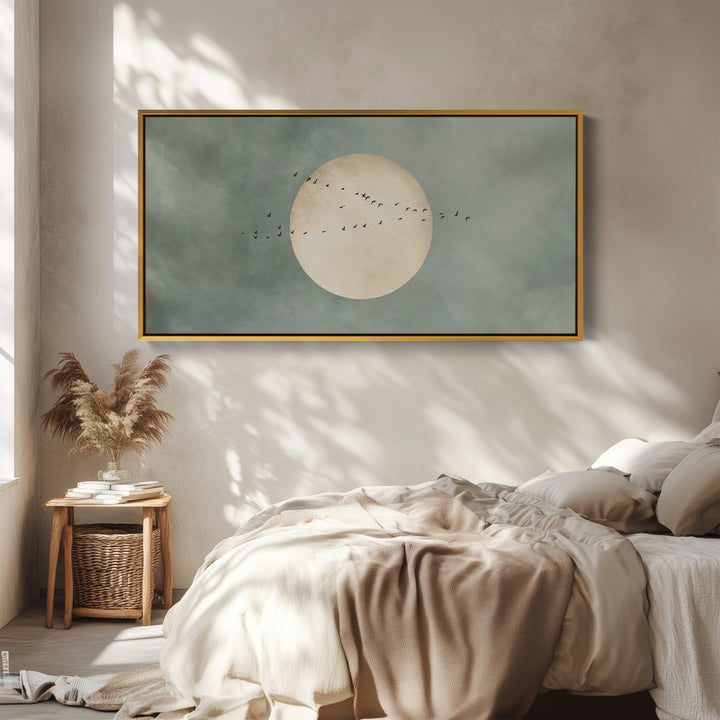 Birds And Moon Panoramic Wall Art Statement Wall Decor Hallway