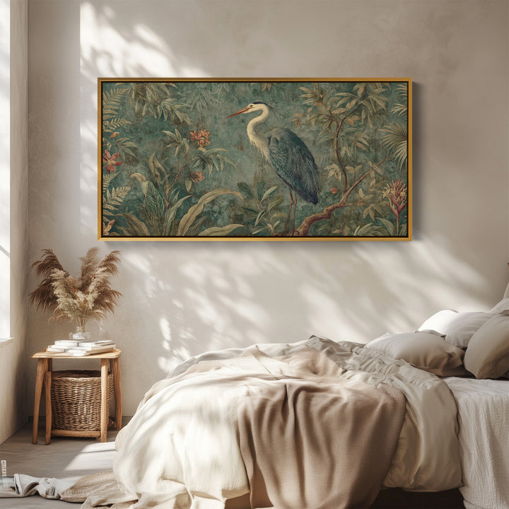 Blue Heron Above Soft Wall Art Horizontal Canvas Print For Hallway