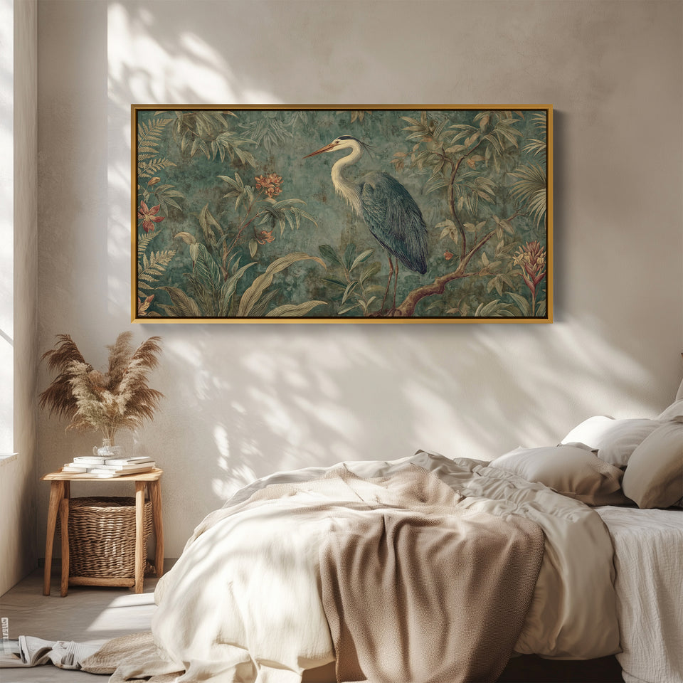 Blue Heron Above Soft Wall Art Horizontal Canvas Print For Hallway