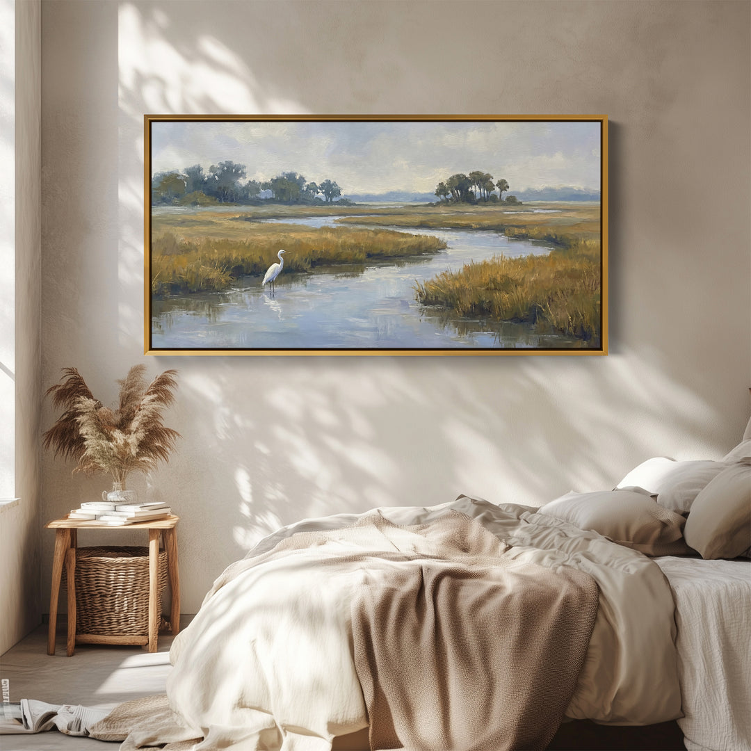 Marshland River Wide Canvas Panoramic Canvas Print For Living Room