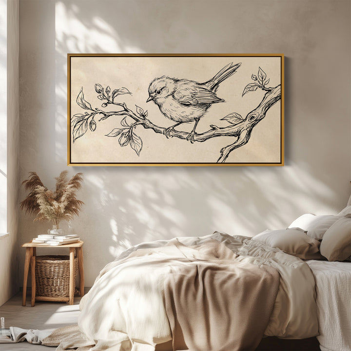 Bird Line Drawing Large Wall Art Statement Wall Decor For Bedroom