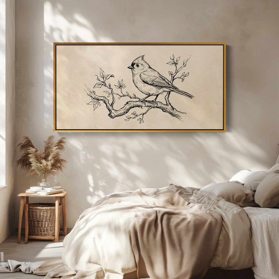 Deux croquis d'oiseaux Œuvre murale panoramique Décoration murale surdimensionnée pour bureau