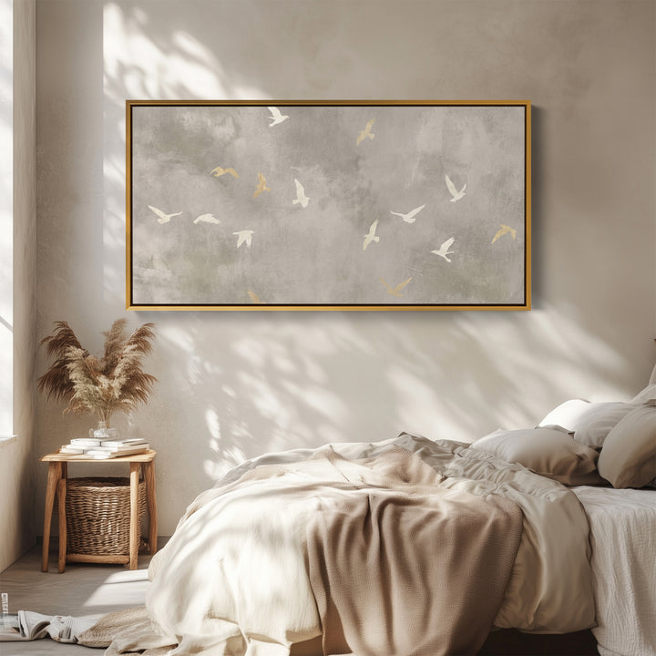 Bird Silhouettes Long Wall Art Horizontal Canvas Print For Hallway