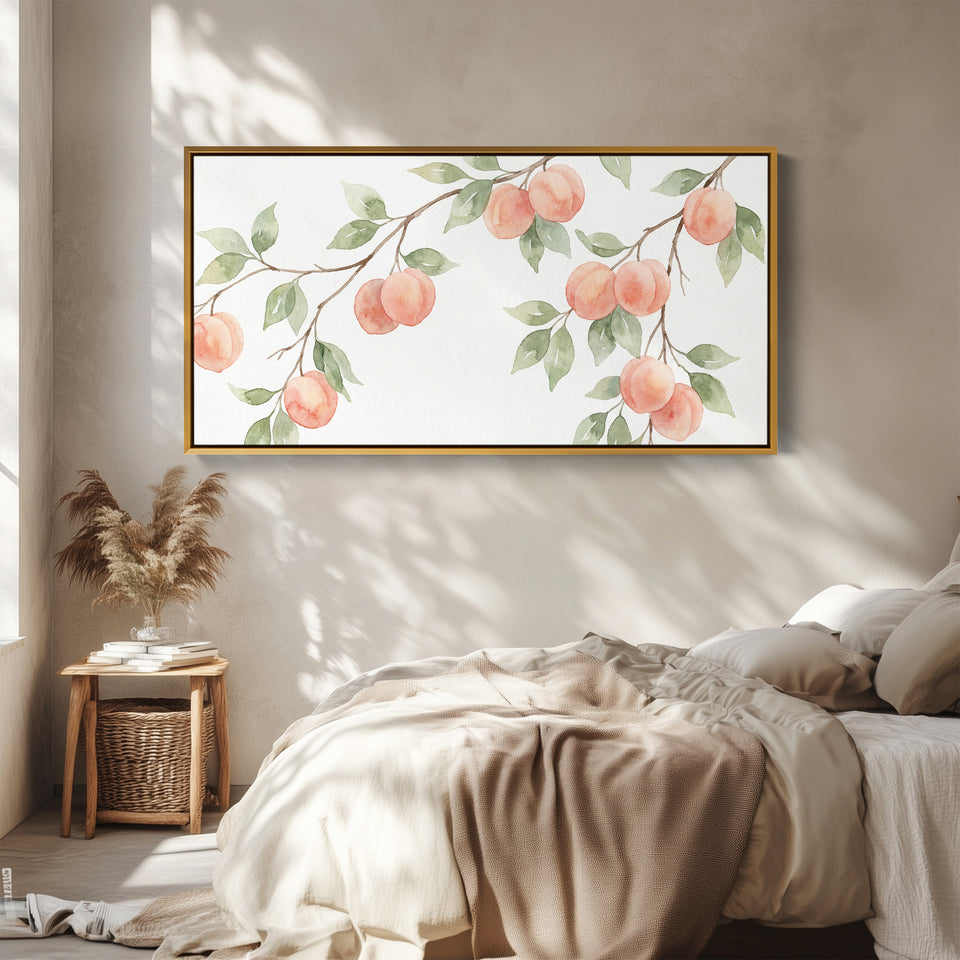 Peach Branches Wide Framed Canvas Extra Wide Canvas For Kitchen