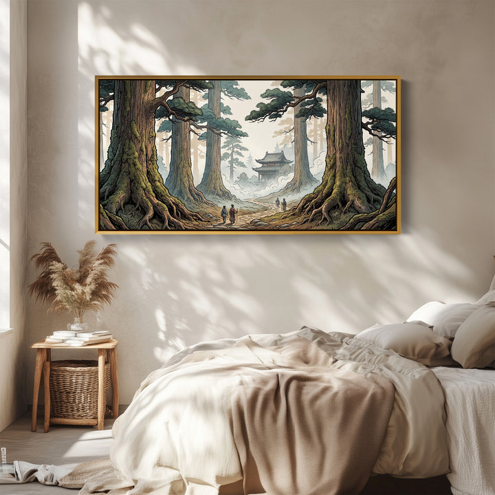 Japanese Forest Temple Horizontal Wall Art Statement Wall Decor For Living Room