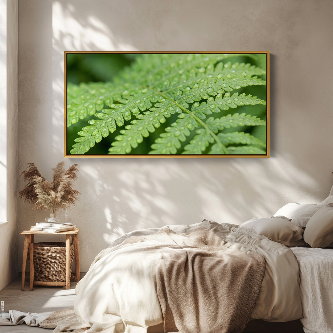Botanical Detail Horizontal Wall Art Fern Leaf Horizontal Canvas Print For Bedroom