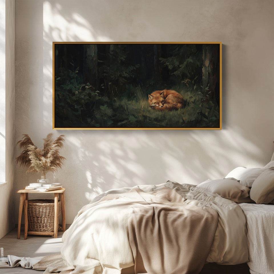 Sleeping Fox Wall Art Panoramic Canvas Print For Bedroom