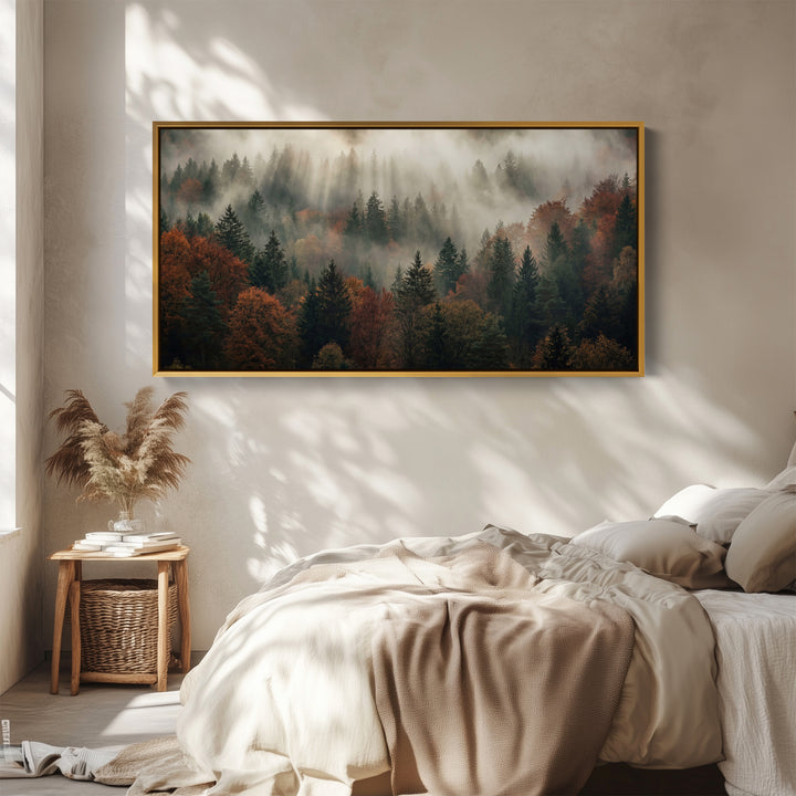 Misty Woodland Bedroom Wall Art Extra Wide Canvas For Hallway