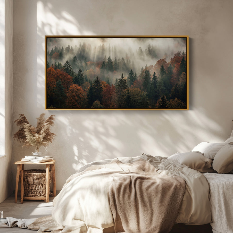 Misty Woodland Bedroom Wall Art Extra Wide Canvas For Hallway