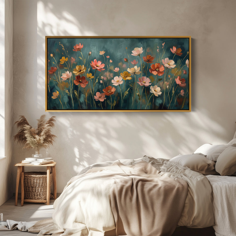 Pastel Wildflowers Wide Canvas Statement Wall Decor For Living Room