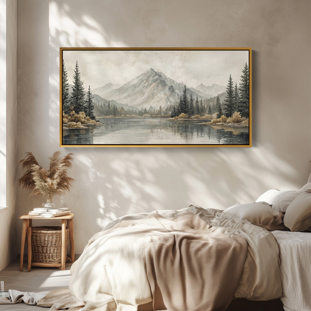 Mountain Lake With Trees Bedroom Wall Art Extra Wide Canvas For Bedroom
