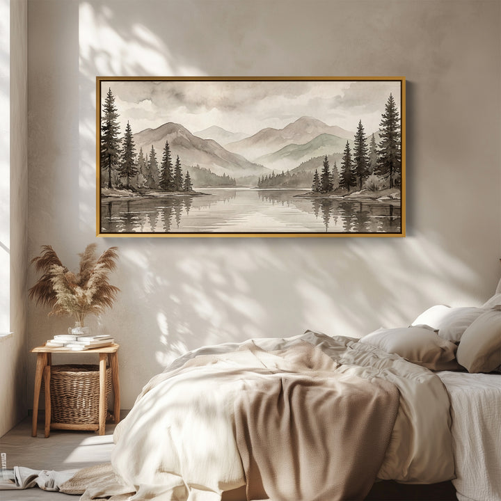 Misty Mountain Lake Wide Canvas Statement Wall Decor For Living Room