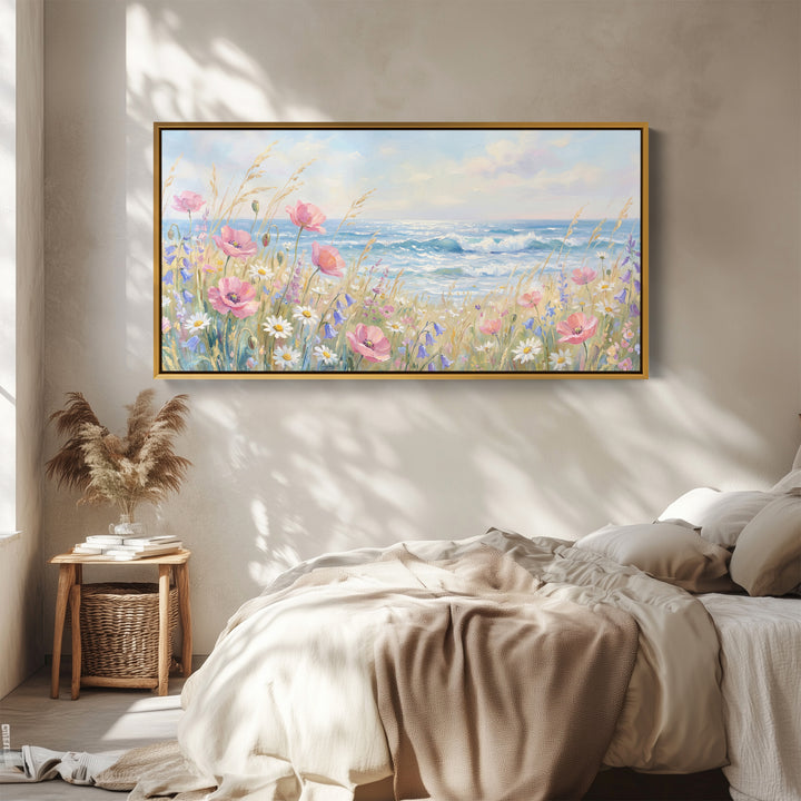Coastal Wildflowers Horizontal Wall Art Extra Wide Canvas For Living Room