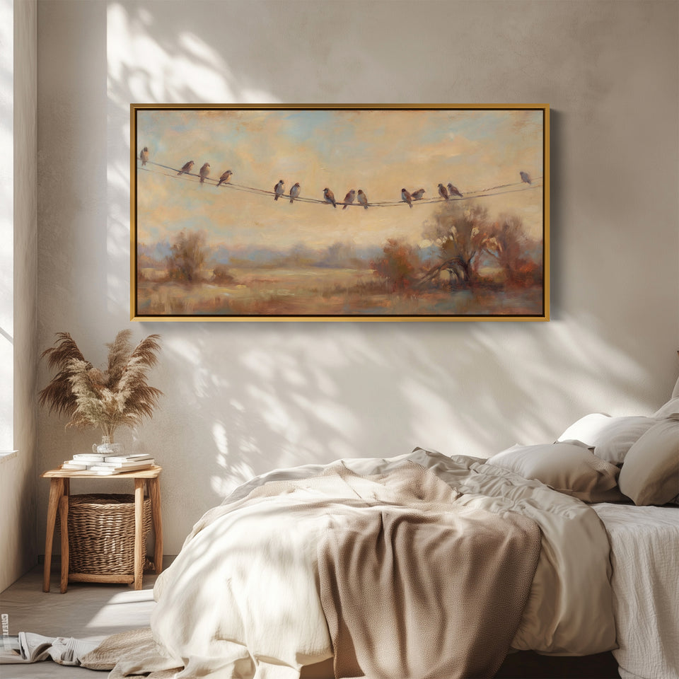 Sunset Birds Large Wall Art Extra Wide Canvas For Living Room