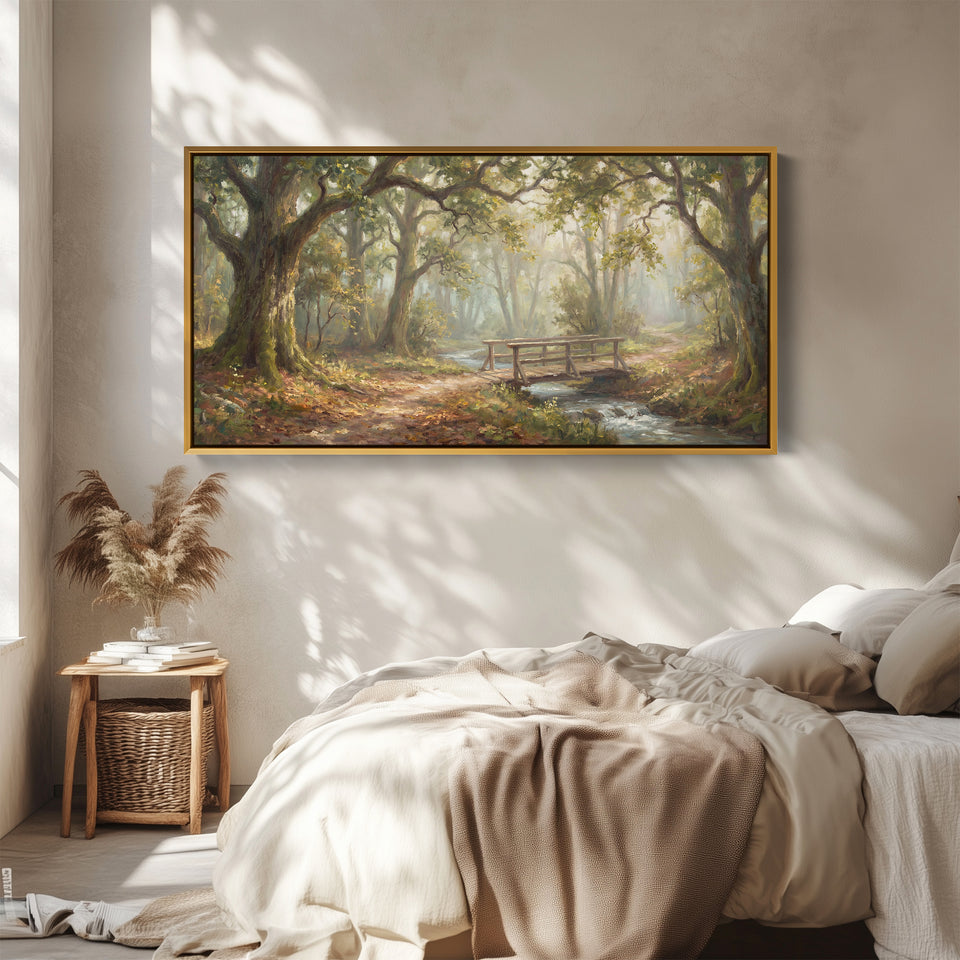 Waldbrücke Breite Gerahmte Leinwand Übergroße Wanddekoration Für Wohnzimmer