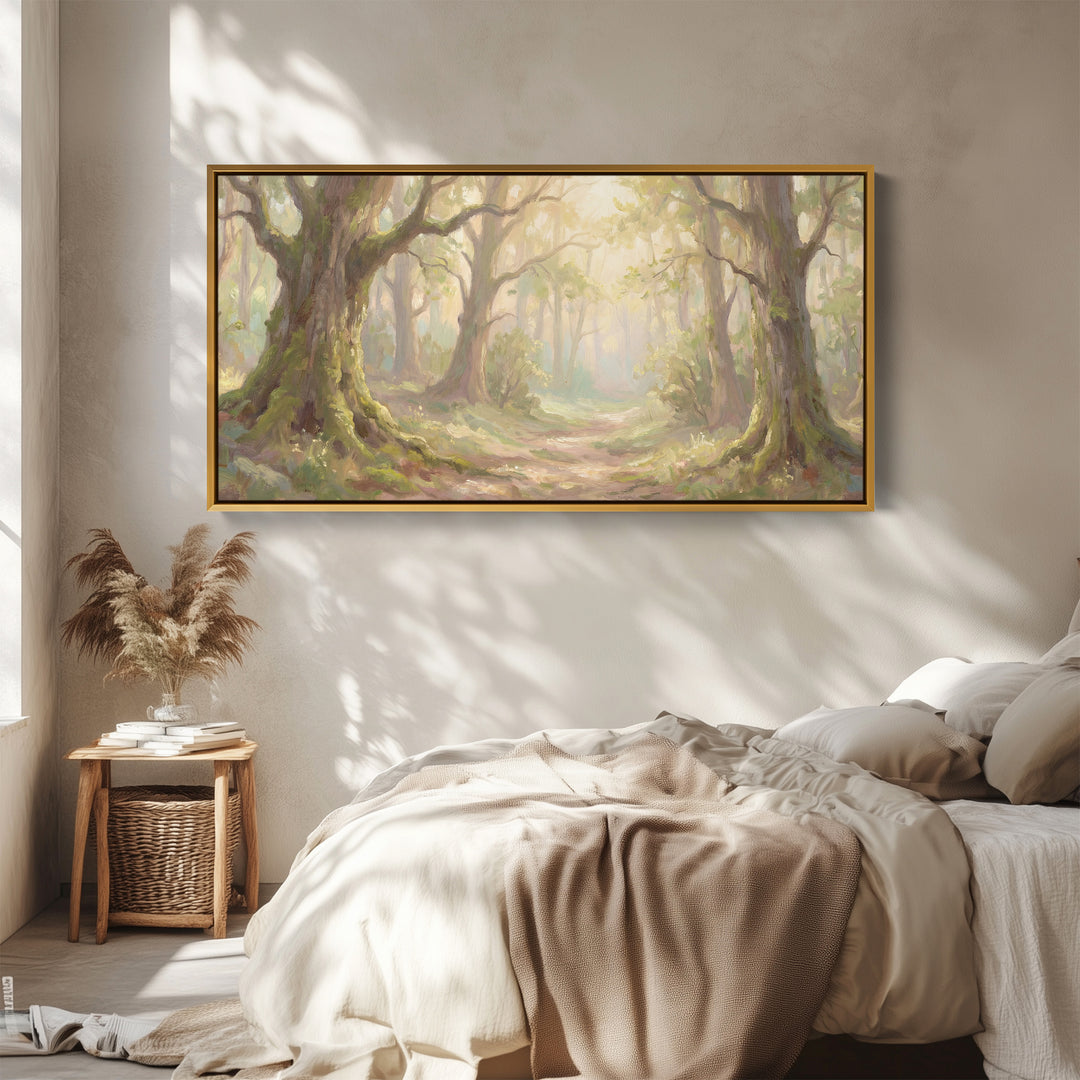 Sunlit Woodland Long Wall Art Horizontal Canvas Print For Hallway