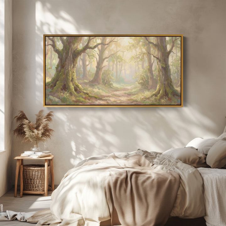 Sunlit Woodland Long Wall Art Horizontal Canvas Print For Hallway