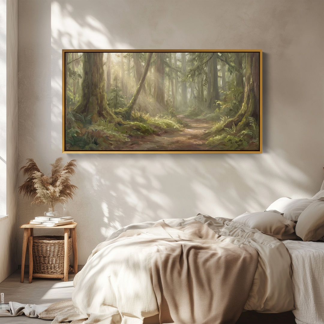 Forest Trail Horizontal Wall Art Panoramic Canvas Print For Bedroom