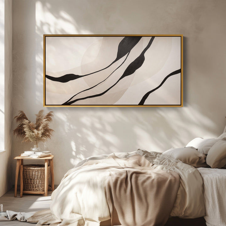 Bedroom Wall Art Black Organic Lines Extra Wide Canvas Office