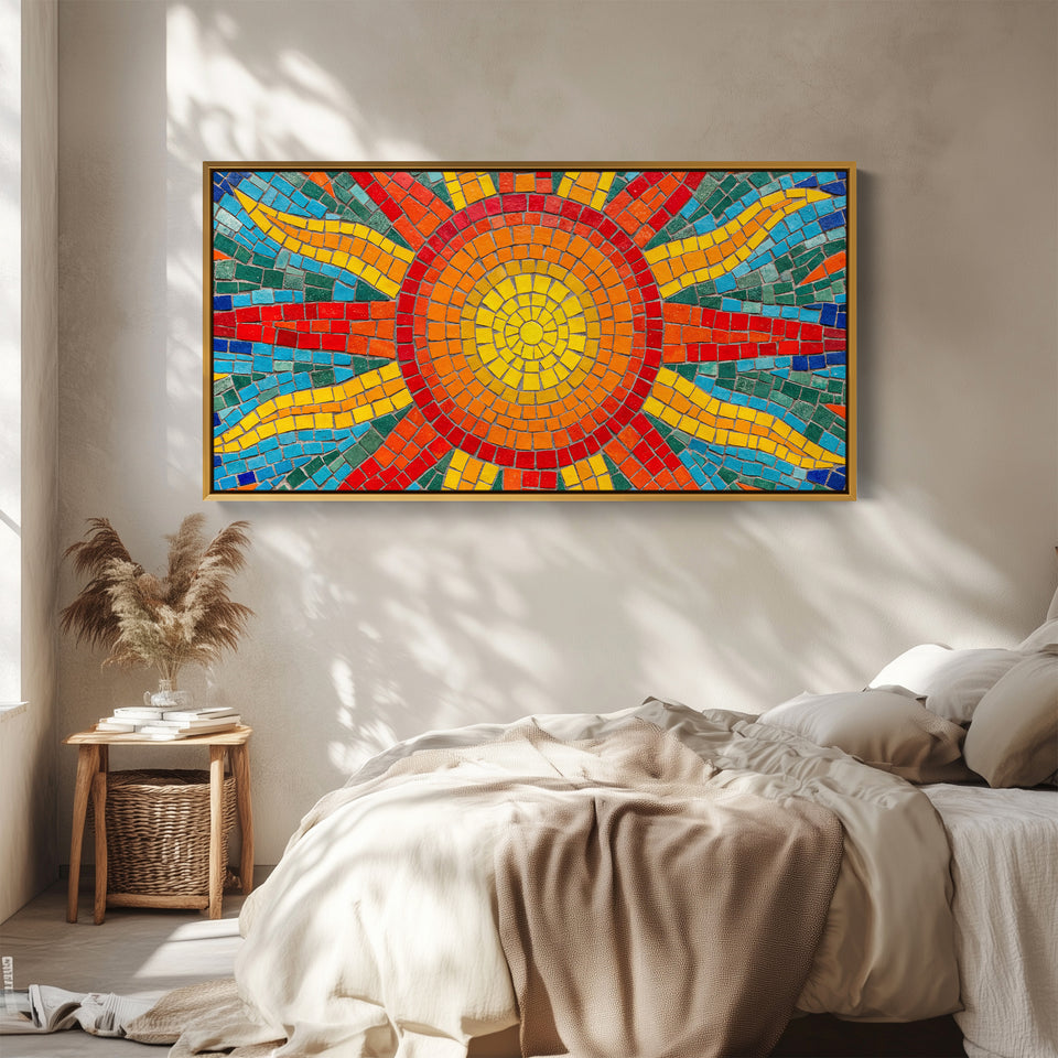 Wide Canvas Mosaic Sun Pattern Panoramic Canvas Print Living Room