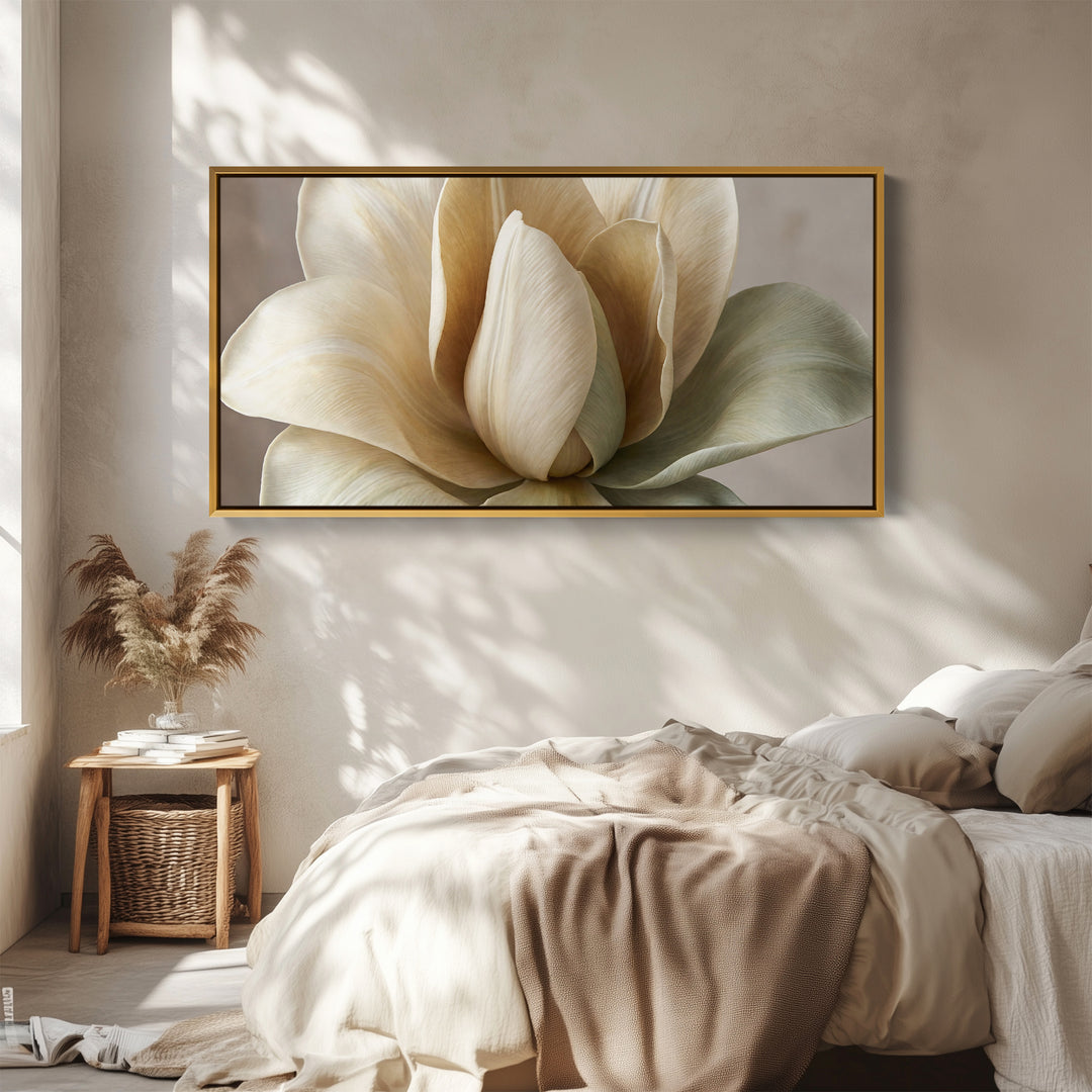 Panoramic Wall Art White Flower Close Up Horizontal Canvas Print Bedroom