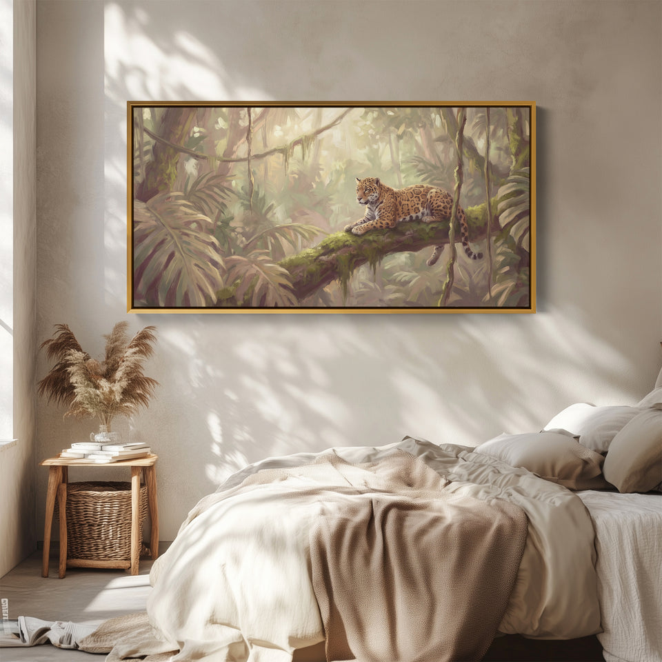 Wide Framed Canvas Leopard In Jungle Extra Wide Canvas Living Room