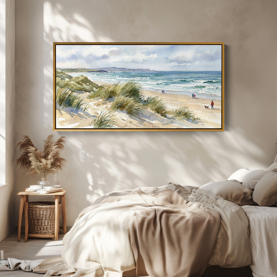 Coastal Dunes above bed wall art Panoramic Canvas Print Living Room