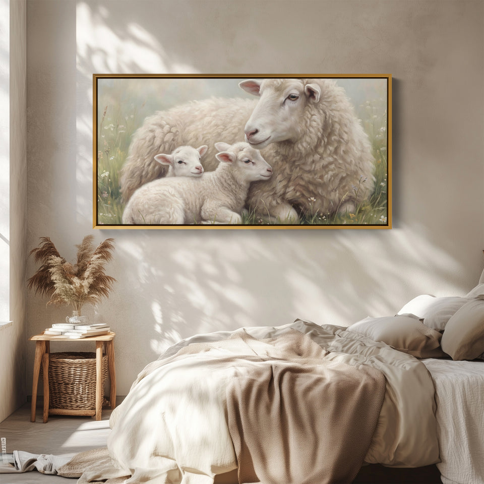 Sheep And Lambs wide canvas Statement Wall Decor Bedroom